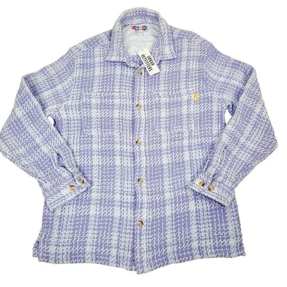 NEW Urban Outfitters Shacket S Purple Blue Woven Knit Oversized Button-Front Top - Picture 1 of 13